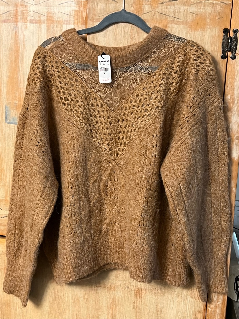 Express Women's Camel Brown Open-Knit Cable Sweater